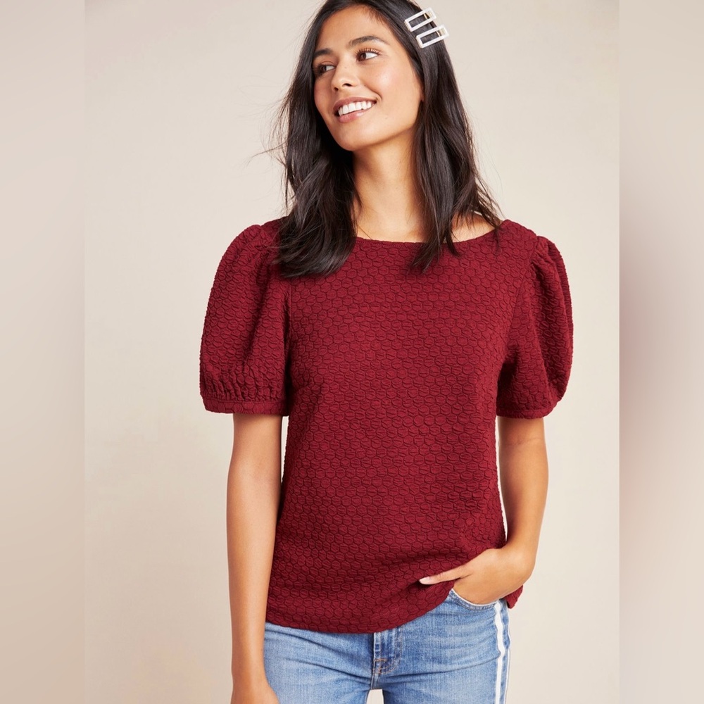 ANTHROPOLOGIE / PORRIDGE Parker Puff-Sleeve Top - Wine - Sz XS